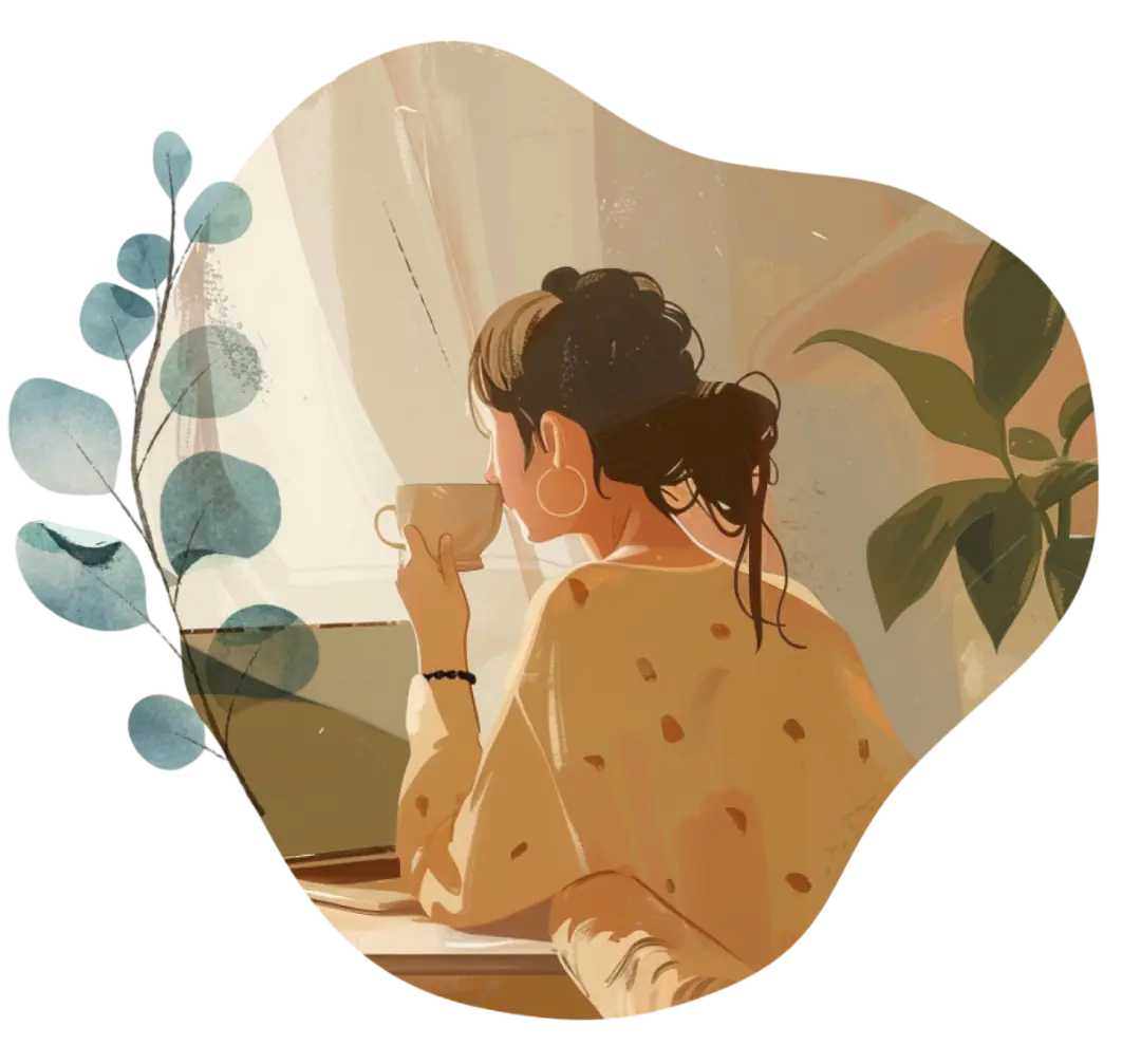 Woman reflecting over coffee